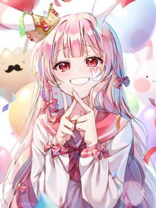 Preview wallpaper girl, smile, gesture, crown, princess, anime