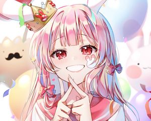 Preview wallpaper girl, smile, gesture, crown, princess, anime