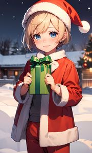 Preview wallpaper girl, smile, gift, santa claus, anime, new year, christmas
