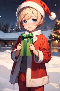 Preview wallpaper girl, smile, gift, santa claus, anime, new year, christmas