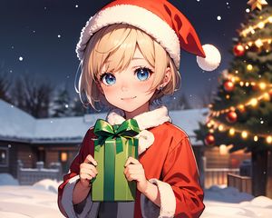 Preview wallpaper girl, smile, gift, santa claus, anime, new year, christmas