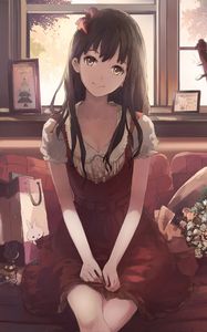 Preview wallpaper girl, smile, glance, cute, anime, art, cartoon