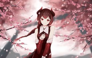 Preview wallpaper girl, smile, glance, sakura, anime, art