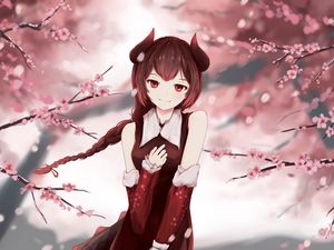 Preview wallpaper girl, smile, glance, sakura, anime, art
