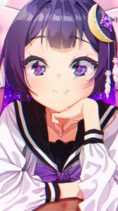 Preview wallpaper girl, smile, glance, anime, art, purple