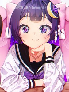 Preview wallpaper girl, smile, glance, anime, art, purple