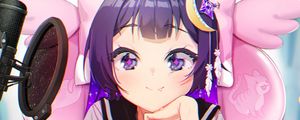 Preview wallpaper girl, smile, glance, anime, art, purple