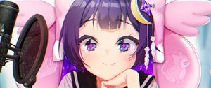 Preview wallpaper girl, smile, glance, anime, art, purple