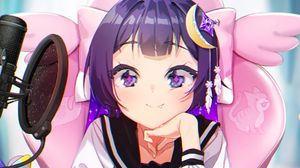 Preview wallpaper girl, smile, glance, anime, art, purple