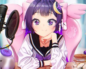 Preview wallpaper girl, smile, glance, anime, art, purple