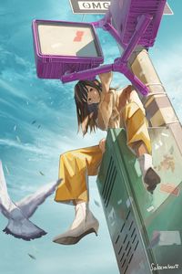 Preview wallpaper girl, smile, glance, platform, anime