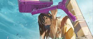 Preview wallpaper girl, smile, glance, platform, anime