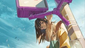 Preview wallpaper girl, smile, glance, platform, anime