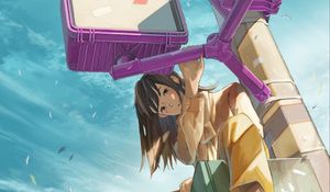 Preview wallpaper girl, smile, glance, platform, anime