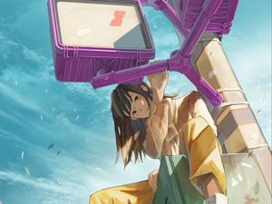 Preview wallpaper girl, smile, glance, platform, anime