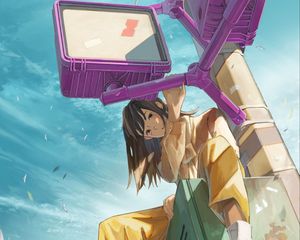 Preview wallpaper girl, smile, glance, platform, anime