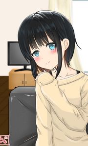 Preview wallpaper girl, smile, glance, sweater, anime, art