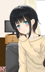 Preview wallpaper girl, smile, glance, sweater, anime, art