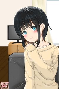 Preview wallpaper girl, smile, glance, sweater, anime, art