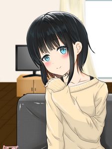 Preview wallpaper girl, smile, glance, sweater, anime, art