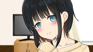 Preview wallpaper girl, smile, glance, sweater, anime, art