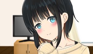 Preview wallpaper girl, smile, glance, sweater, anime, art