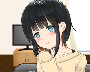 Preview wallpaper girl, smile, glance, sweater, anime, art