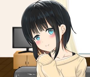 Preview wallpaper girl, smile, glance, sweater, anime, art