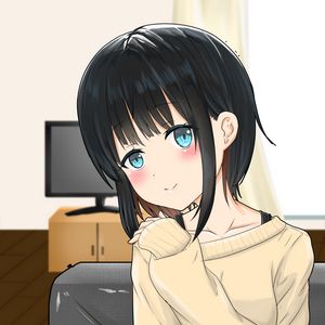 Preview wallpaper girl, smile, glance, sweater, anime, art