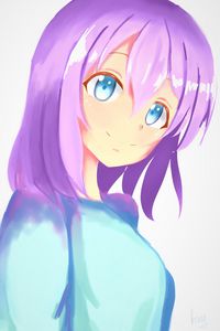 Preview wallpaper girl, smile, glance, anime, purple