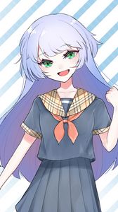 Preview wallpaper girl, smile, glance, stripes, anime