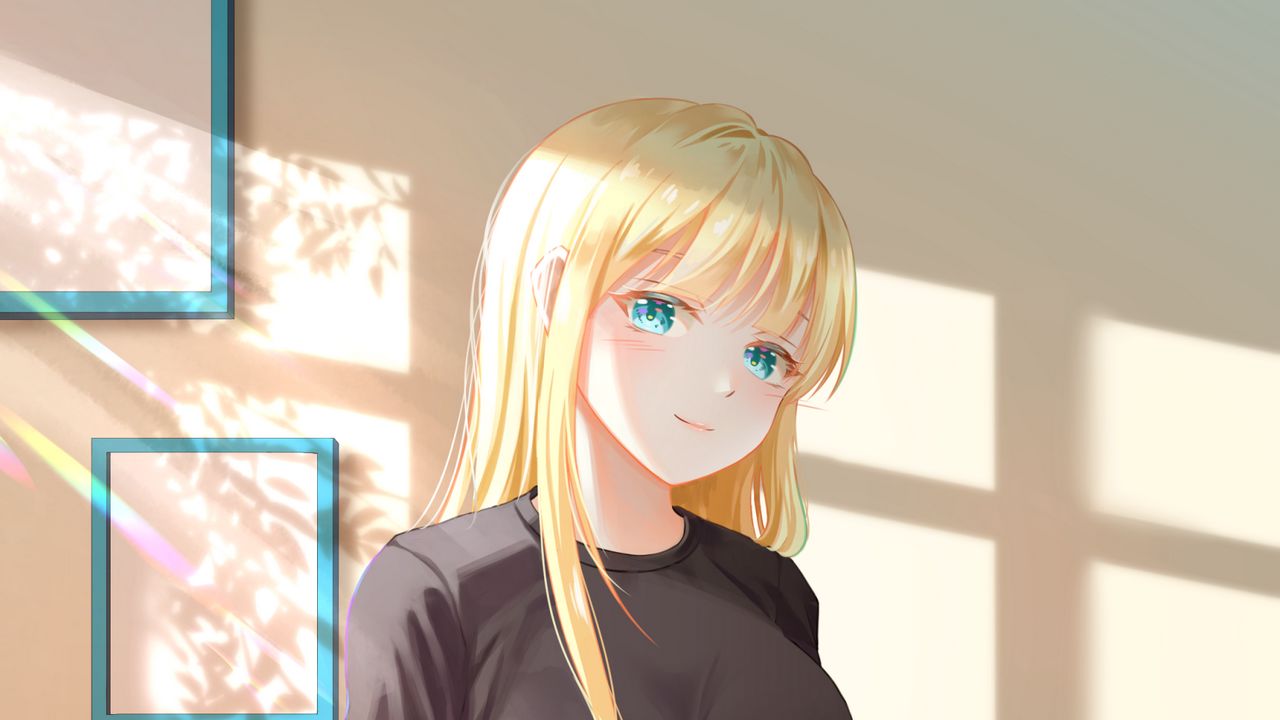 Wallpaper girl, smile, glance, interior, anime, art
