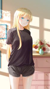 Preview wallpaper girl, smile, glance, interior, anime, art