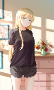 Preview wallpaper girl, smile, glance, interior, anime, art
