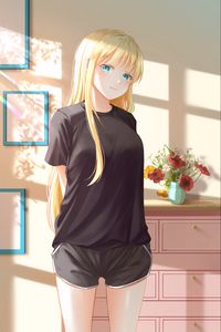 Preview wallpaper girl, smile, glance, interior, anime, art