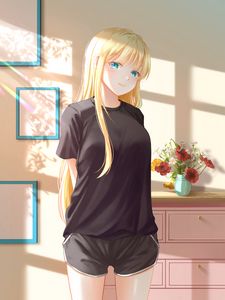 Preview wallpaper girl, smile, glance, interior, anime, art