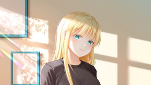 Preview wallpaper girl, smile, glance, interior, anime, art