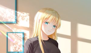 Preview wallpaper girl, smile, glance, interior, anime, art