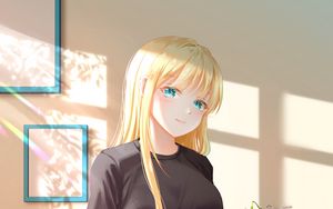 Preview wallpaper girl, smile, glance, interior, anime, art