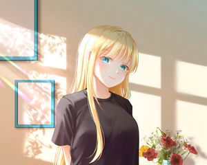 Preview wallpaper girl, smile, glance, interior, anime, art