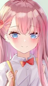 Preview wallpaper girl, smile, glance, anime, art, pink