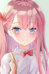 Preview wallpaper girl, smile, glance, anime, art, pink