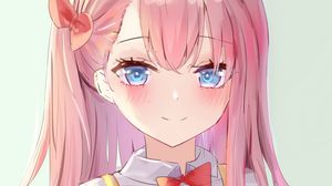 Preview wallpaper girl, smile, glance, anime, art, pink