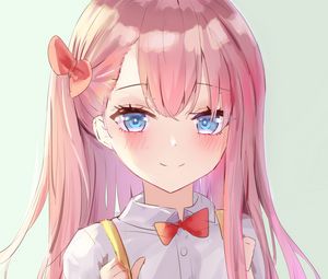 Preview wallpaper girl, smile, glance, anime, art, pink