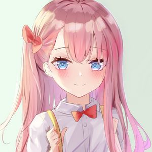 Preview wallpaper girl, smile, glance, anime, art, pink