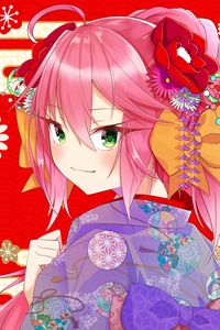 Preview wallpaper girl, smile, glance, flowers, anime