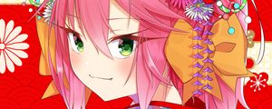 Preview wallpaper girl, smile, glance, flowers, anime