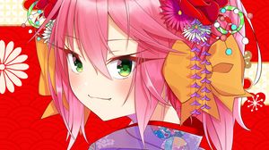 Preview wallpaper girl, smile, glance, flowers, anime