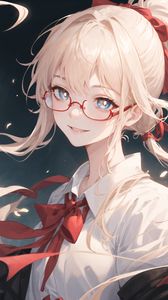 Preview wallpaper girl, smile, glasses, hair, anime