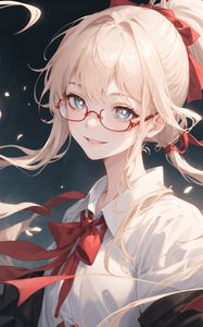 Preview wallpaper girl, smile, glasses, hair, anime